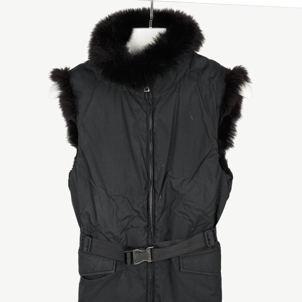 Prada Black Nylon Belted Fox-Fur-Trim Vest